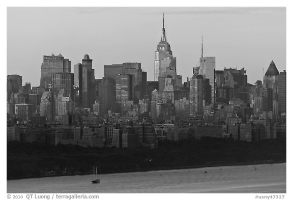 New York skyline  with Empire State Building, sunrise. NYC, New York, USA (black and white)