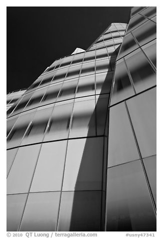 Looking up facade of IAC building. NYC, New York, USA (black and white)