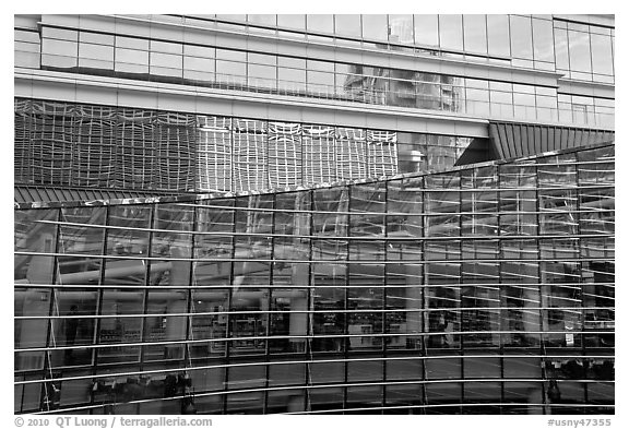 Reflections and glass walls, Bloomberg Tower. NYC, New York, USA (black and white)