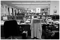 Newsroom with open floor plan, One Beacon Court. NYC, New York, USA ( black and white)