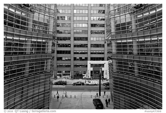 One Beacon Court courtyard from building. NYC, New York, USA (black and white)