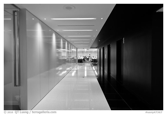 Corridor, Bloomberg Tower. NYC, New York, USA (black and white)