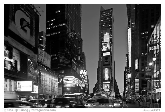 Times Square at dusk. NYC, New York, USA (black and white)