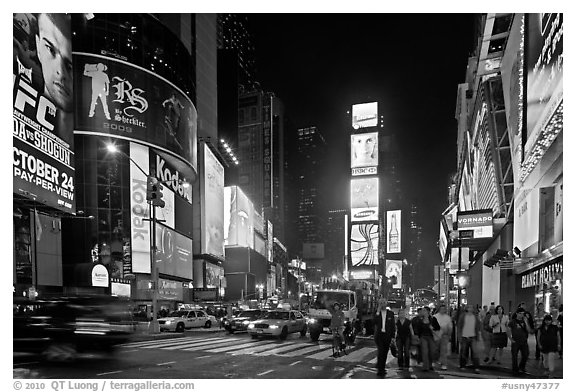 The Great White Way (Times Square) at night. NYC, New York, USA (black and white)