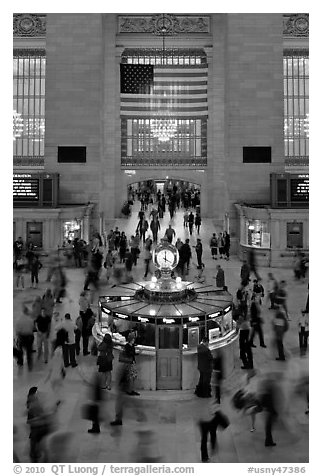 Bustling crowds in motion, Grand Central Station. NYC, New York, USA (black and white)