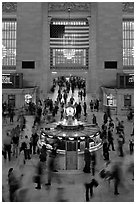 Bustling crowds in motion, Grand Central Station. NYC, New York, USA (black and white)