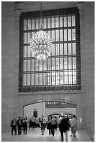 Gate and chandelier, Grand Central Terminal. NYC, New York, USA ( black and white)