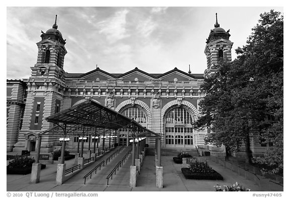 Immigration Museum, Ellis Island, Statue of Liberty National Monument. NYC, New York, USA (black and white)