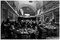 Gala dinner inside Main Building, Ellis Island. NYC, New York, USA (black and white)