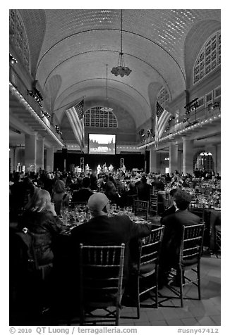 NPCA gala inside Immigration Museum, Ellis Island. NYC, New York, USA (black and white)