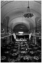 Great Hall of Main Building, Ellis Island. NYC, New York, USA (black and white)