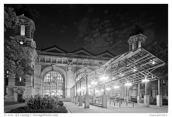 Main Building by night, Ellis Island. NYC, New York, USA