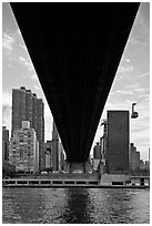 Queensboro bridge underside and tram. NYC, New York, USA (black and white)