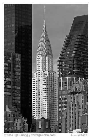 Chrysler Building from Roosevelt Island. NYC, New York, USA (black and white)