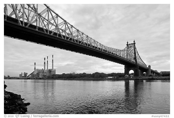 Queensboro bridge and power station. NYC, New York, USA (black and white)