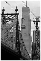 Roosevelt Island Tramway and Queensboro bridge. NYC, New York, USA (black and white)