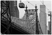 Aerial tramway car and Queensboro bridge. NYC, New York, USA ( black and white)