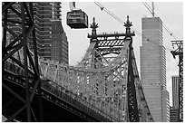 Aerial tramway car and Queensboro bridge. NYC, New York, USA (black and white)