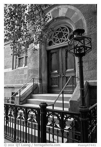 Central synagogue door. NYC, New York, USA (black and white)