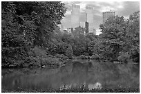 Pond and skyscrappers, Central Park. NYC, New York, USA (black and white)