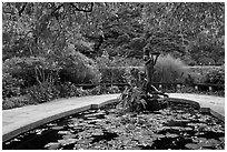 Pool and sculpture inspired by children South Garden. NYC, New York, USA (black and white)
