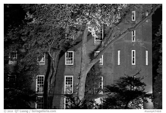 Central Park building at night. NYC, New York, USA (black and white)