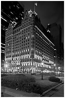 Plaza Hotel at night. NYC, New York, USA (black and white)