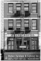 Facade detail, Bowery Hotel. NYC, New York, USA ( black and white)