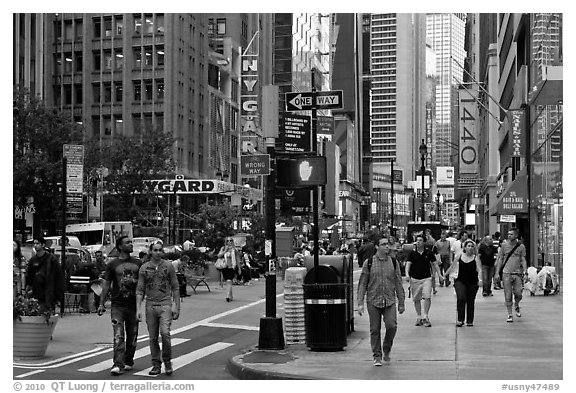 Pedestrian plazas on street near Times Squares. NYC, New York, USA (black and white)