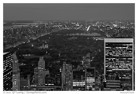 Central Park at night from above. NYC, New York, USA