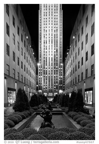 Rockefeller center by night. NYC, New York, USA (black and white)