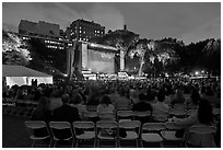 Central Park outdoor event celebrating Ken Burns National Parks series, QTL photo on screen. NYC, New York, USA (black and white)