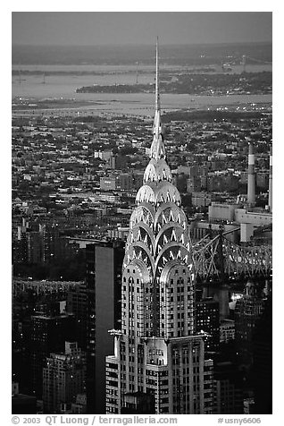 Chrysler building, seen from the Empire State building at dusk. NYC, New York, USA (black and white)