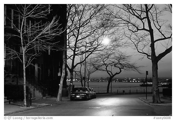 Street in Brooklyn at sunset. NYC, New York, USA