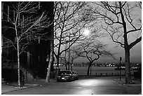 Street in Brooklyn at sunset. NYC, New York, USA (black and white)