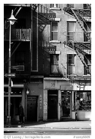 Street in Chinatown. NYC, New York, USA (black and white)
