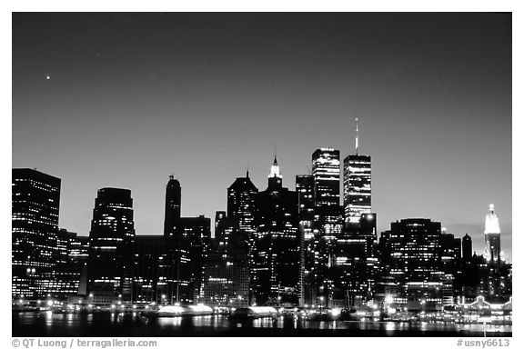 South Manhattan and WTC from Brooklyn, dusk. NYC, New York, USA