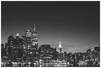 South Manhattan and World Trade Center from Brooklyn, dusk. NYC, New York, USA (black and white)