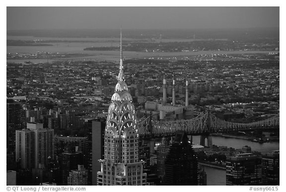 Chrysler building, seen from the Empire State building, nightfall. NYC, New York, USA (black and white)