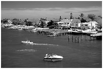 Canal and houses in Long Beach. Long Island, New York, USA (black and white)
