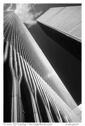 Looking up the World Trade Center. NYC, New York, USA (black and white)