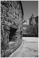 Sandstone wall, Castle Clinton National Monument. NYC, New York, USA ( black and white)