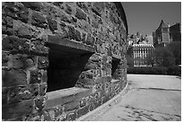 Circular wall of fort, Castle Clinton National Monument. NYC, New York, USA ( black and white)