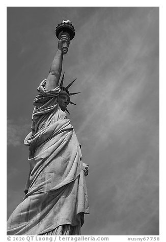 Side view of Statue of Liberty against sky, Statue of Liberty National Monument. NYC, New York, USA (black and white)