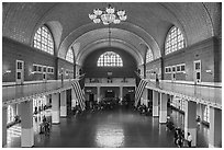Great Hall, Ellis Island, Statue of Liberty National Monument. NYC, New York, USA ( black and white)