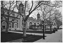 Main building, Ellis Island, Statue of Liberty National Monument. NYC, New York, USA ( black and white)