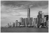 Lower Manhattan skyline with One WTC. NYC, New York, USA ( black and white)