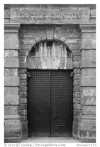 Main door, Castle Clinton National Monument. NYC, New York, USA (black and white)