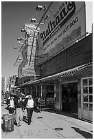Sidewalk, Nathans, Coney Island. New York, USA ( black and white)