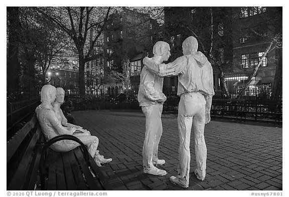 Gay Liberation art installation in Christopher Park. NYC, New York, USA (black and white)